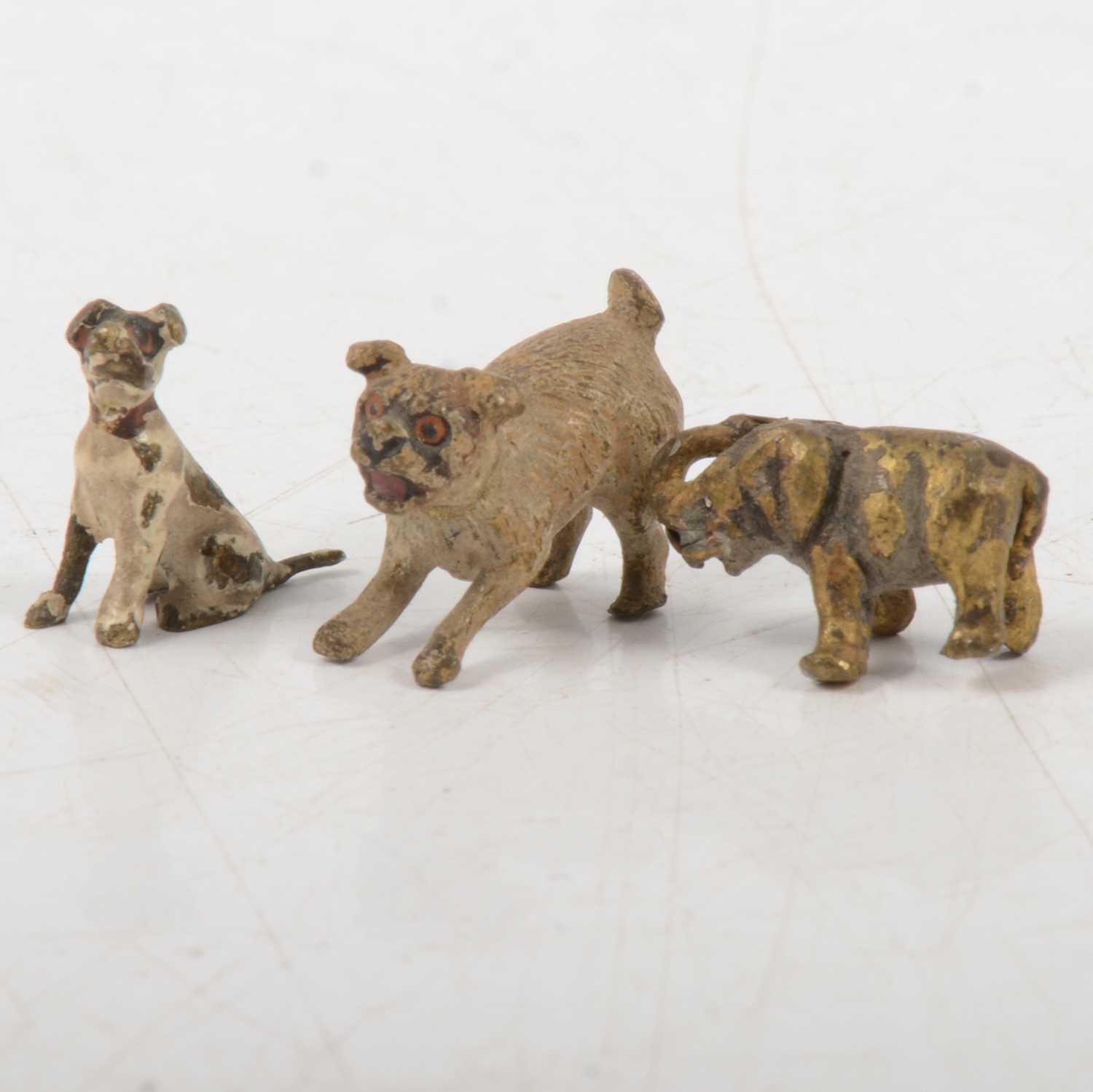Lot 81 - Two miniature cold painted models of dogs, and a miniature elephant
