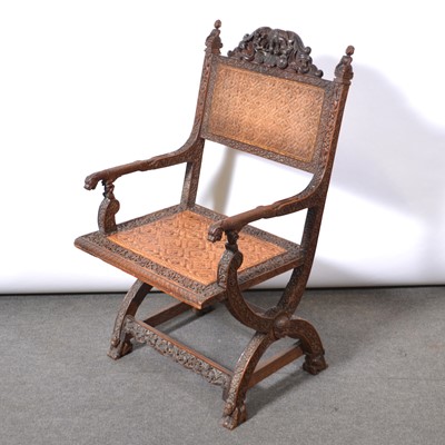 Lot 366 - Burmese carved hardwood chair