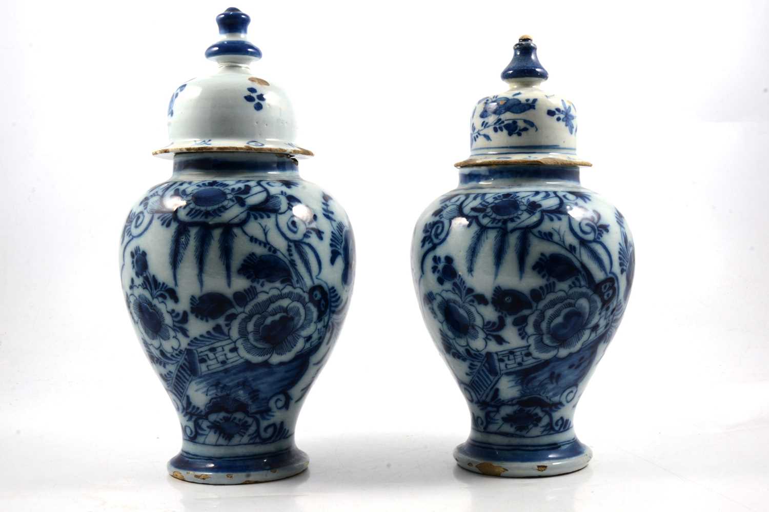 Lot 42 - Two Delft vases with Chinoiserie decoration.