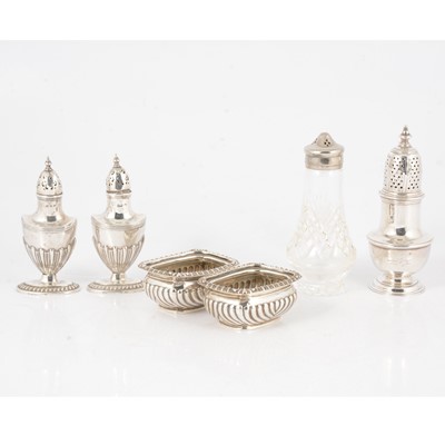 Lot 168 - George II silver sugar caster, possibly London 1743, and other small silver items.