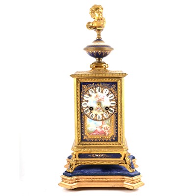 Lot 162 - Sevres style Bleu de Roi porcelain and gilt metal mantel clock