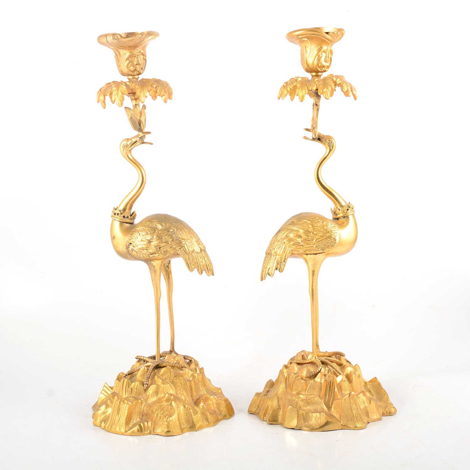 Lot 138 - Pair of Victorian gilt metal armorial candlesticks