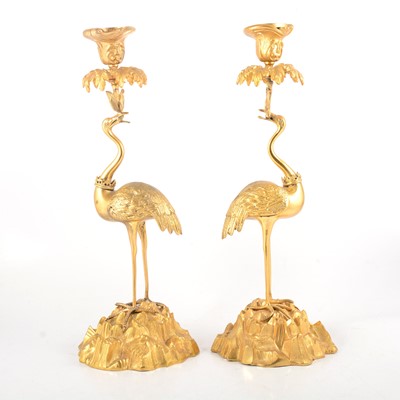 Lot 138 - Pair of Victorian gilt metal armorial candlesticks
