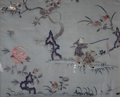 Lot 433 - Chinese embroidered panel and four gouache drawings.