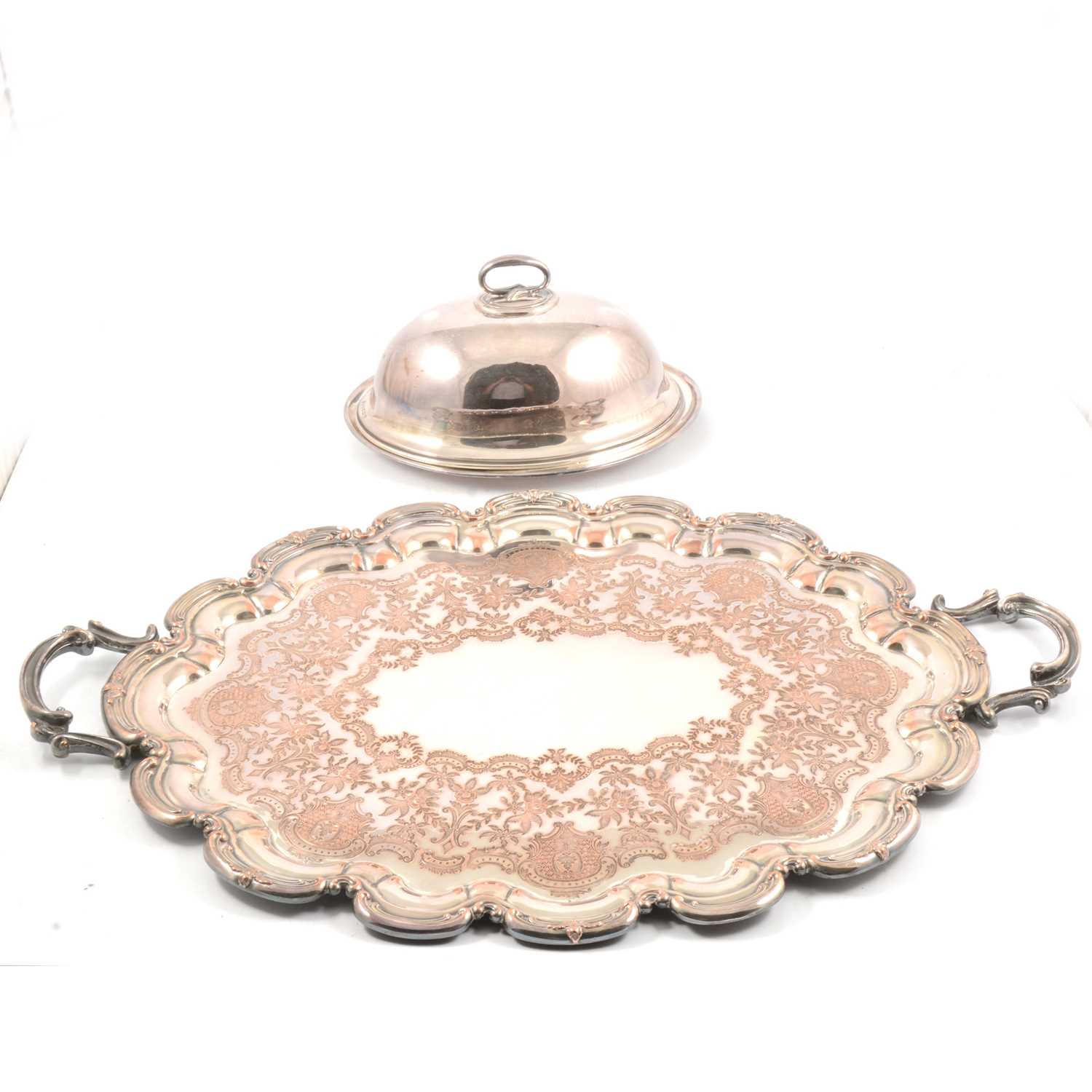 Lot 98 - Large Victorian silver plated tray, and an Elkington entree dish and cover