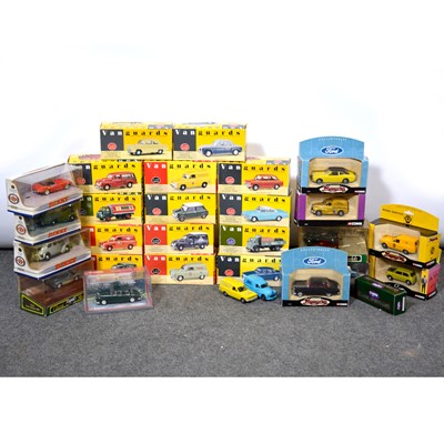 Lot 144 - One box of diecast models, including fourteen Vanguards, modern Dinky and Corgi.