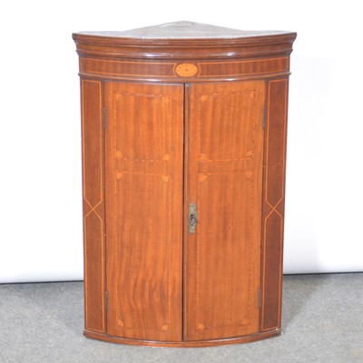 Lot 327 - George III i8nlaid mahogany hanging corner cupboard