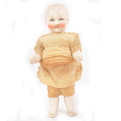 Lot 317 - Victorian porcelain boy doll, painted features, fixed limbs