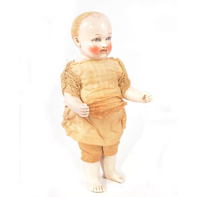 Lot 317 - Victorian porcelain boy doll, painted features, fixed limbs