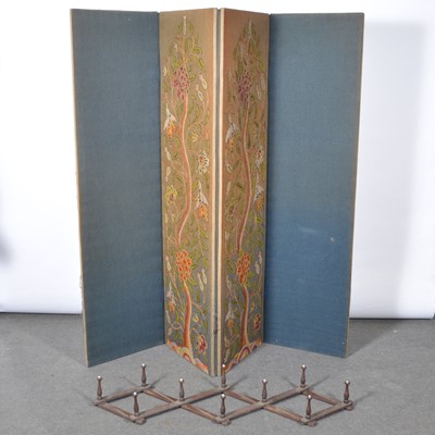 Lot 565 - Four panel folding screen and an adjustable coat rack