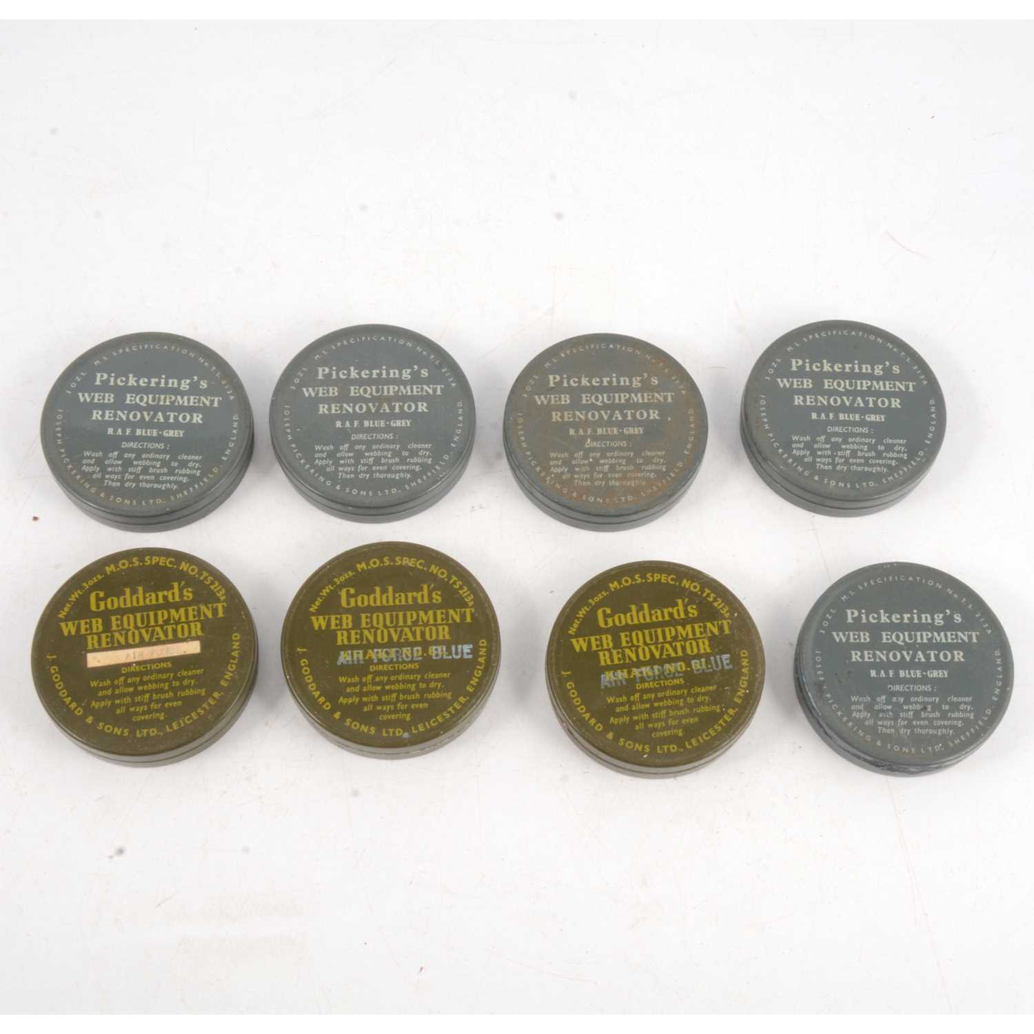 Lot 115 - Quantity of Pickering's and Goddard's Web (webbing) Equipment Renovator tins