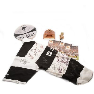 Lot 84 - Rugby interest; Barbarians signed shirt and ball, programmes and other ephemera