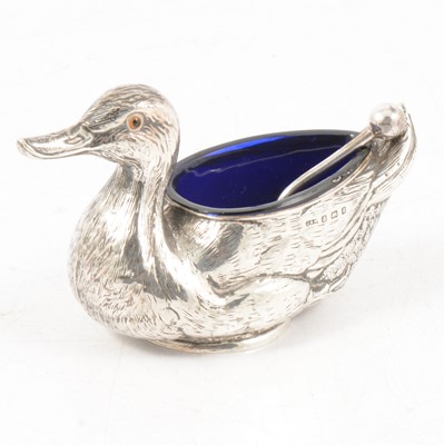 Lot 134 - Edwardian silver novelty salt, in the form of a duck
