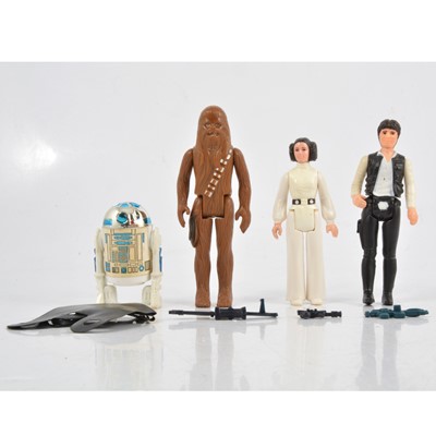 Lot 207 - Four original Star Wars figures, Han Solo; Princess Leia; R2D2; Chewbacca