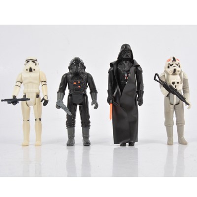 Lot 206 - Four original Star Wars figures, Darth Vader, Storm Trooper, Fighter Pilot, AT-AT driver