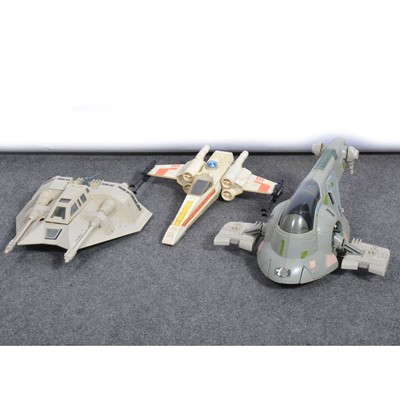 Lot 209 - Original Star Wars vehicles by Kenner, Slave 1 with Han Solo in carbonite; X-wing fighter; Snow Speeder