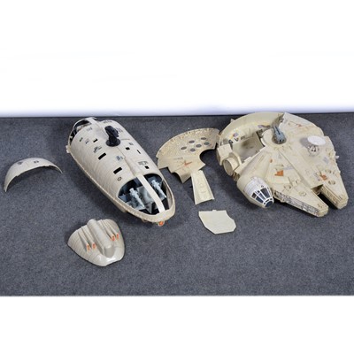 Lot 212 - Original Star Wars vehicles by Kenner, Millennium Falcon and Rebel Transporter.