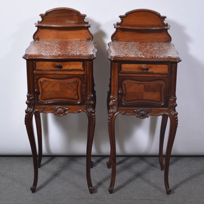 Lot 285 - Pair of French walnut and rosewood bedside cabinets