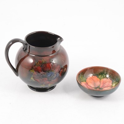 Lot 27 - Moorcroft Pottery, flambe Anemone jug, and a flambe Hibiscus dish