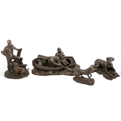Lot 123 - Heredities group, Anglers; and three other bronzed resin models.