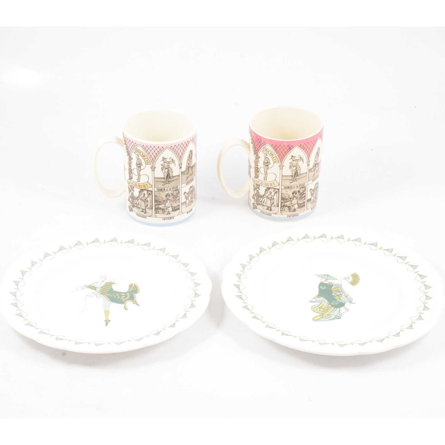Lot 33 - Two Wedgwood of Etruria Gilbert and Sullivan Operas Mugs, two Royal Worcester Mikado plates.