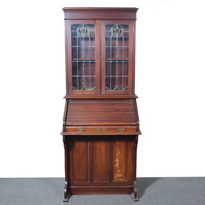 Lot 570 - Walnut bureau bookcase