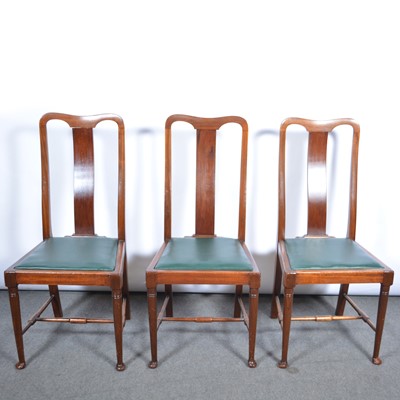 Lot 537 - Edwardian mahogany dining table, six chairs, and a mahogany elbow chair.