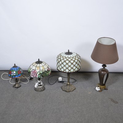 Lot 135 - Tiffany style table lamp and three others