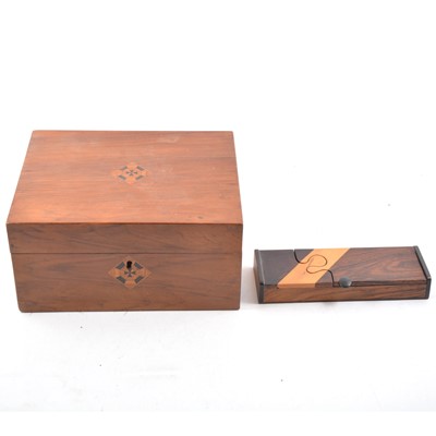 Lot 77 - Walnut writing box and a pen tray