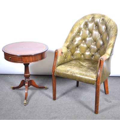 Lot 467 - Club chair, and a reproduction drum top table