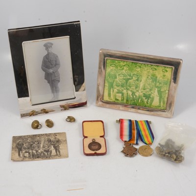 Lot 153 - Medals - WW1 group of 3 to 1429 Pte R A Jones R W Fus, silver and other photo frames..