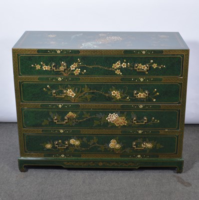 Lot 437 - Contemporary malachite effect Chinoiserie decorated chest of drawers