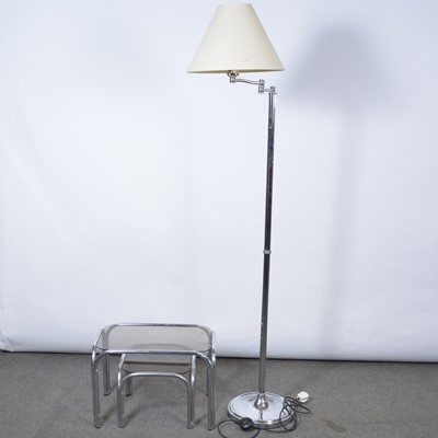 Lot 415 - Chrome plated standard lamp and two tables