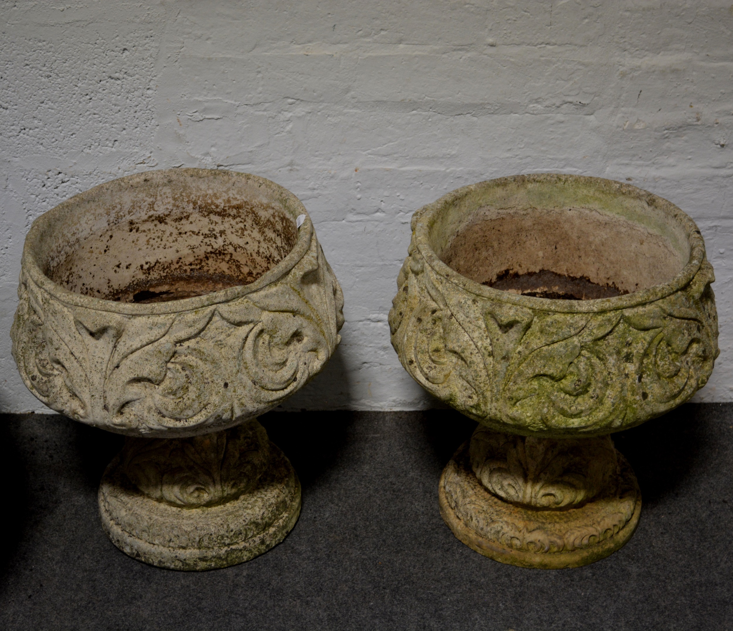 Lot 508 Pair of concrete pedestal urns