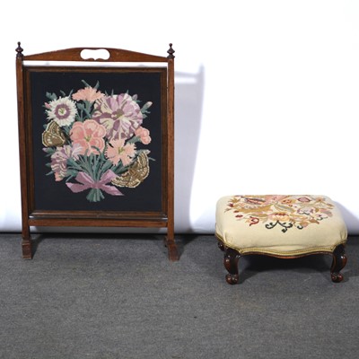 Lot 533 - Victorian footstool and an oak framed firescreen