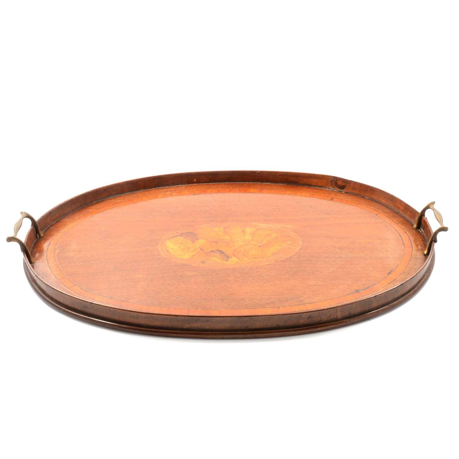 Lot 307 - Edwardian inlaid mahogany oval tea tray