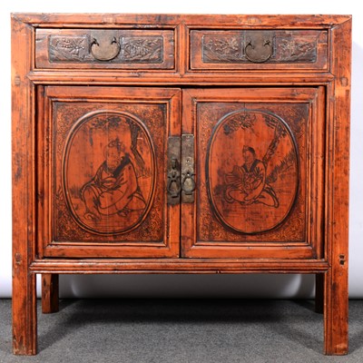 Lot 304 - Chinese stained wood side cabinet