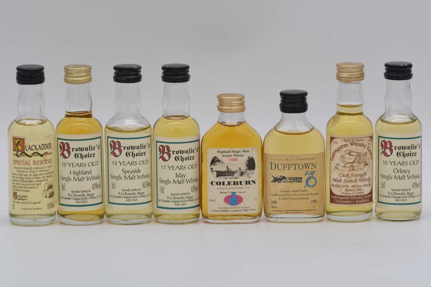 Lot 45 - Eight independent miniature bottlings of single malt whisky