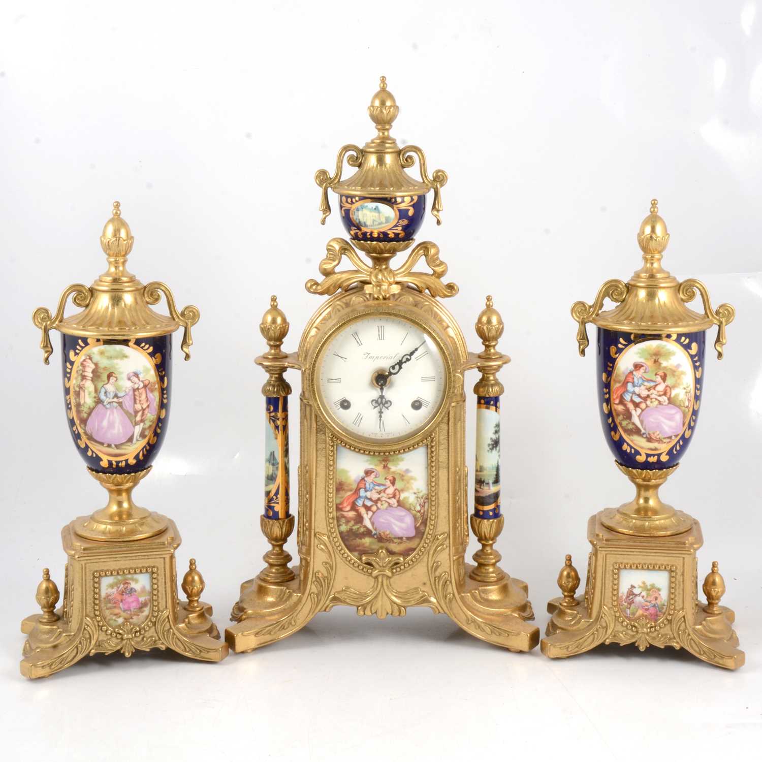 Lot 104 - Reproduction French mantle clock garniture