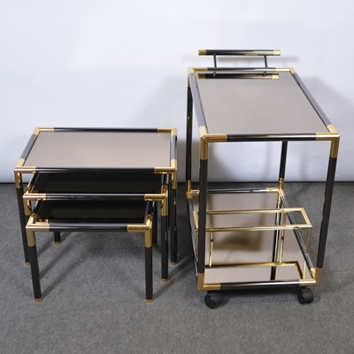 Lot 425 - Contemporary two-tier drinks trolley; together with a matching nest of tables.