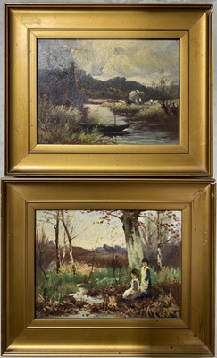 Lot 412 - S Pike, two oils, a riverscape, and figures in a woodland