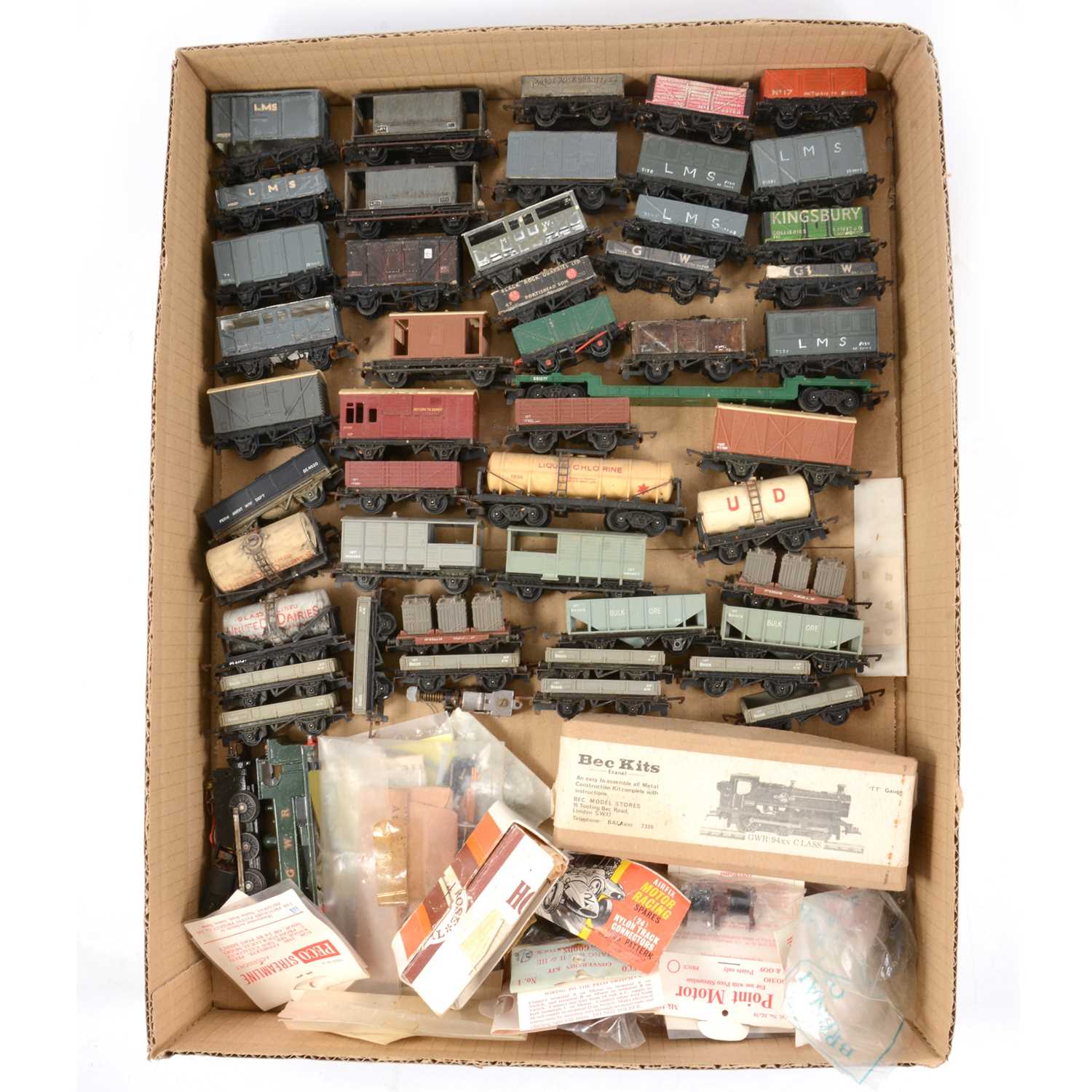 Lot 79 - Tri-ang and kit-built TT gauge model railway rolling-stock, wagons and vans