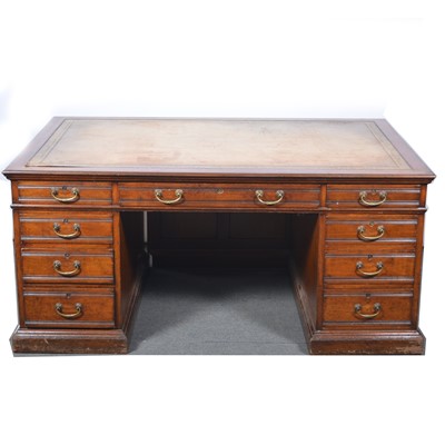 Lot 485 - Large Edwardian walnut desk by Howard & Son