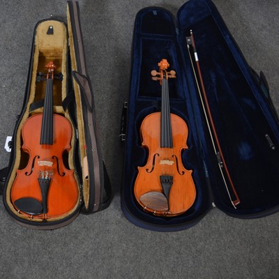Lot 156 - A Czech Szegedi Hangszergyar cello, and two student violins.