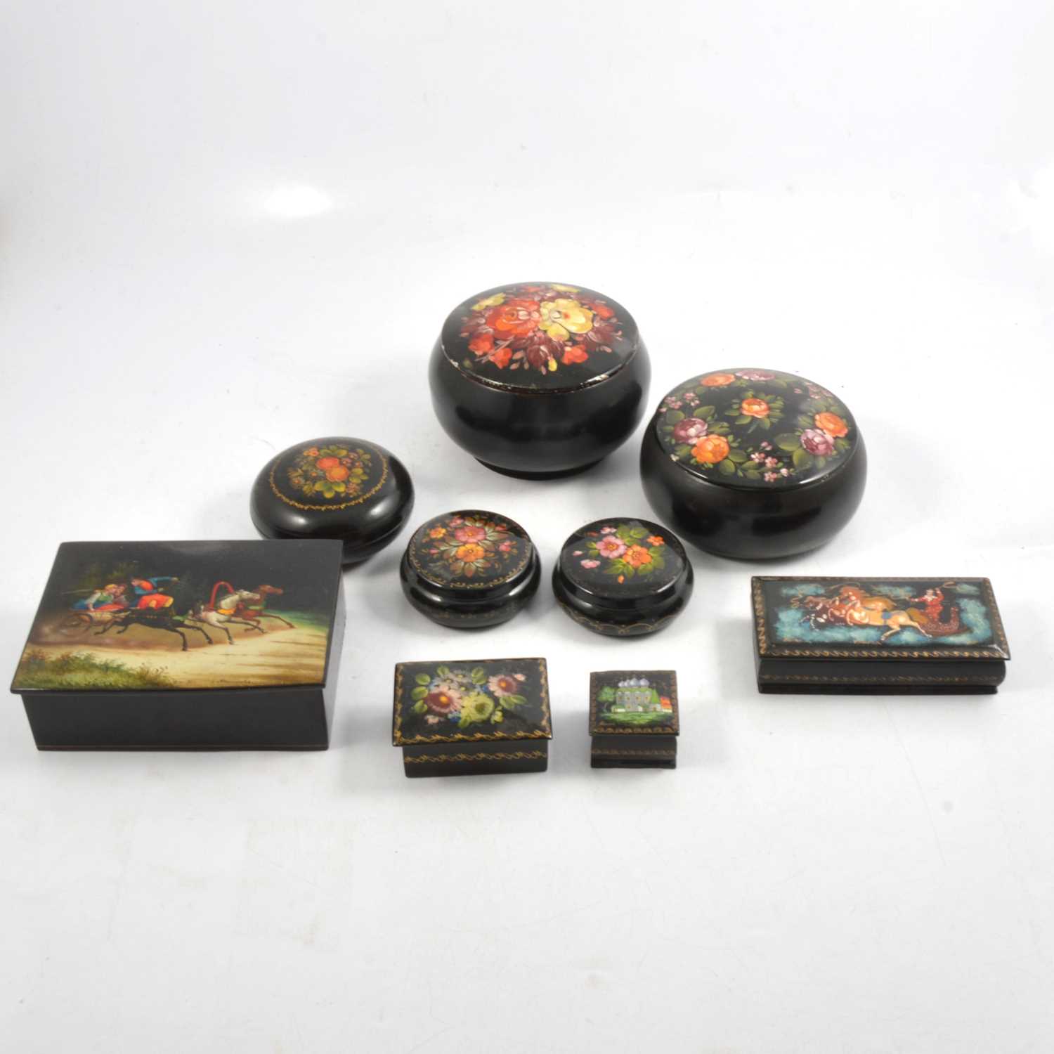 Lot 164 - Collection of Russian lacquered boxes