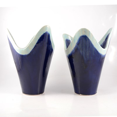 Lot 109 - Pair of modern pottery 'handkerchief' vases.