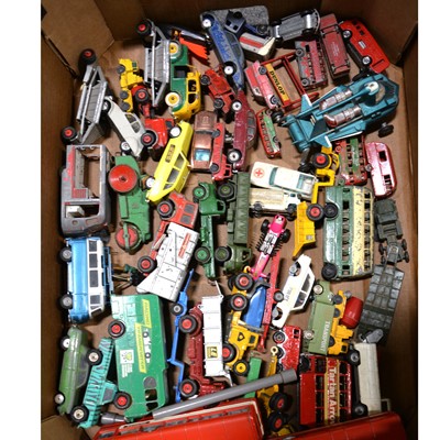 Lot 145 - Two trays of die-cast model vehicles and cars