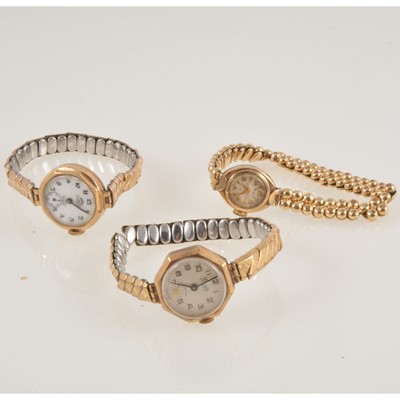 Lot 316 - Three 9 carat gold lady's wristwatches, Bentima, Limit and Precista.