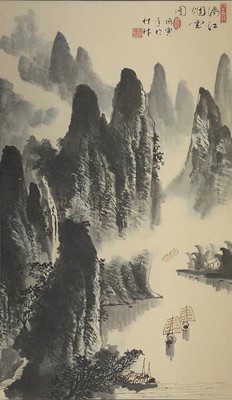 Lot 442 - Chinese watercolour landscape, and other pictures and prints