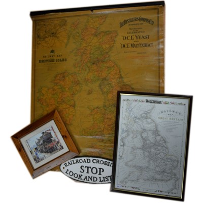 Lot 178 - Railway Map of the British Isles by Bartholomew, metal plaque etc.